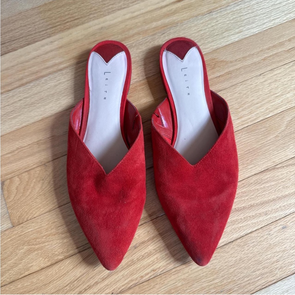 Leith Scarlet Red Suede Mules